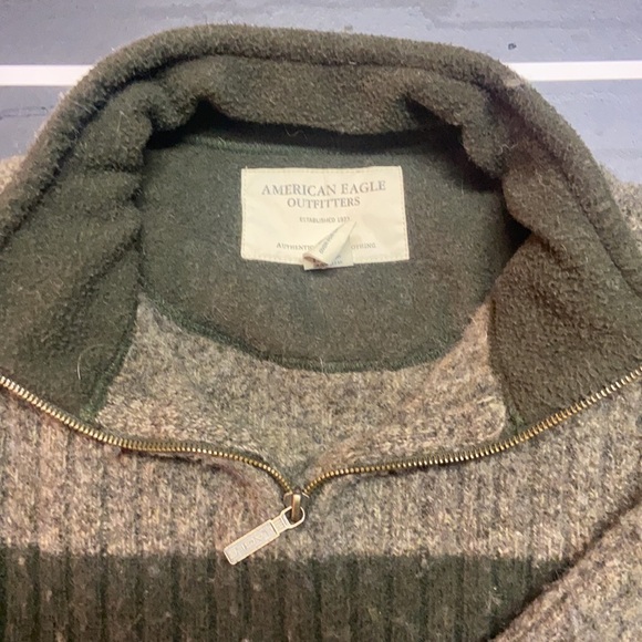 Green Striped Zip up American Eagle Sweater XL - Picture 2 of 6
